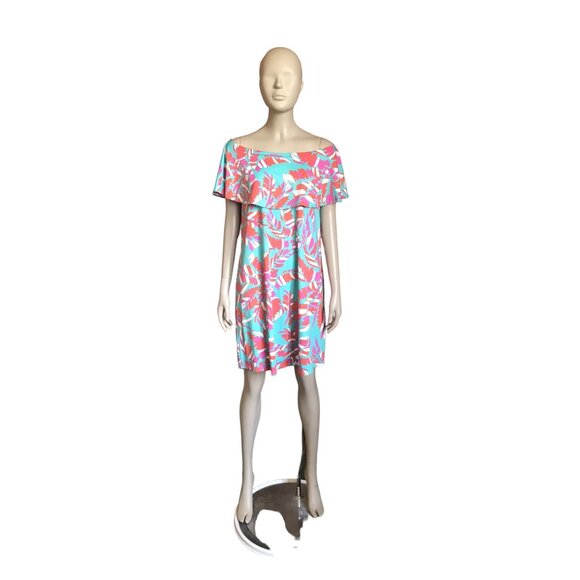 Escapada Blue, Orange and Pink Off the Shoulder Dress - Picture 1 of 6